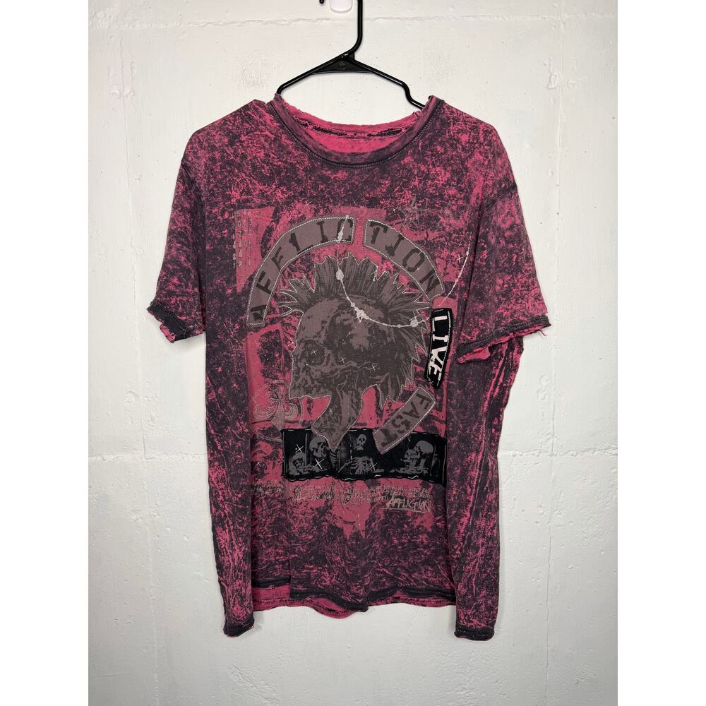Affliction XL Pink Skull Thrashed Distressed T Shirt Tee Mens Womens